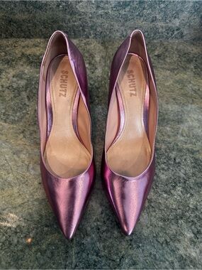 SCHUTZ Metallic Rose-Pink Pointed-Toe Pumps